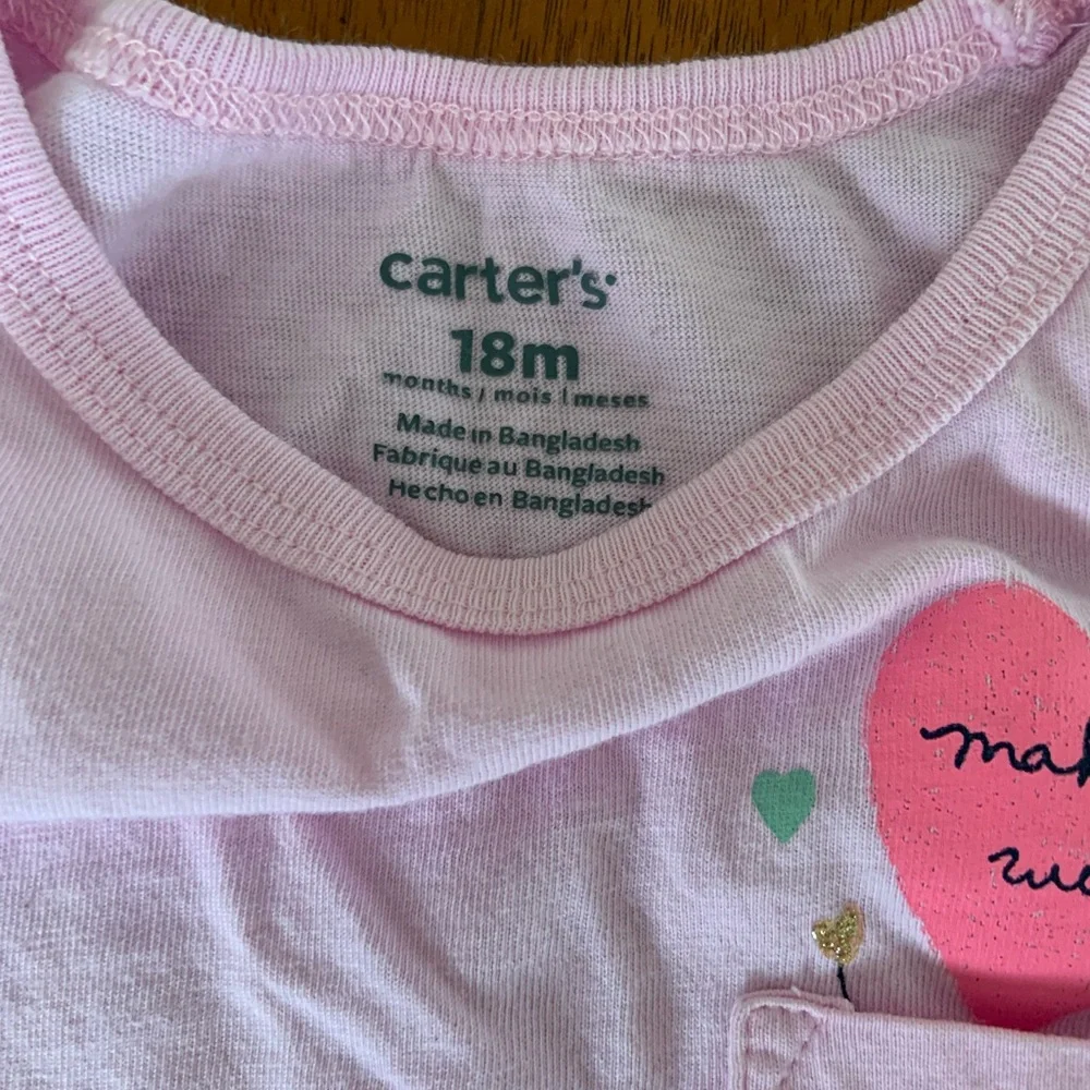 🍓3/$10 Carter's Pink Short Sleeve Tee with Bunny Design size 18m - Picture 4 of 4